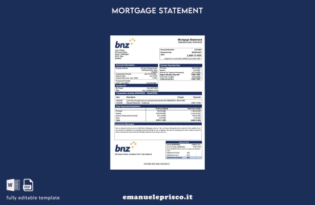 stile verificato Modello di estratto conto ipotecario bancario BNZ della Nuova Z